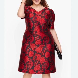 NWT Talbots Cocktail Dress Back Bow Floral Jacquard A-Line Short Sleeves Size 14